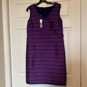 NWT BEAUTIFUL TALBOTS COTTON/SILK NAVY& RASPBERRY STRIPED DRESS SZ 10